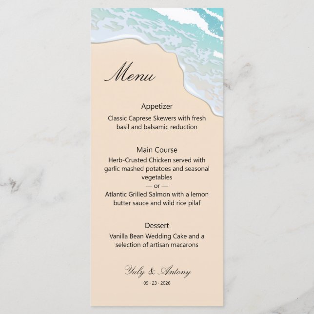 Menu Serviço de Jantar de Recepção no Mar Turquesa Eleg (Frente)