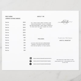 Menu Serviço Lista de Preços do Salão Branco Moder