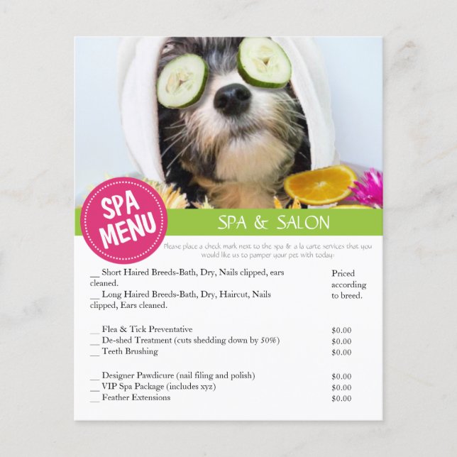 Menu Serviços Spa de Agrupamento de Cães (Frente)