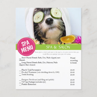 Menu Serviços Spa de Agrupamento de Cães