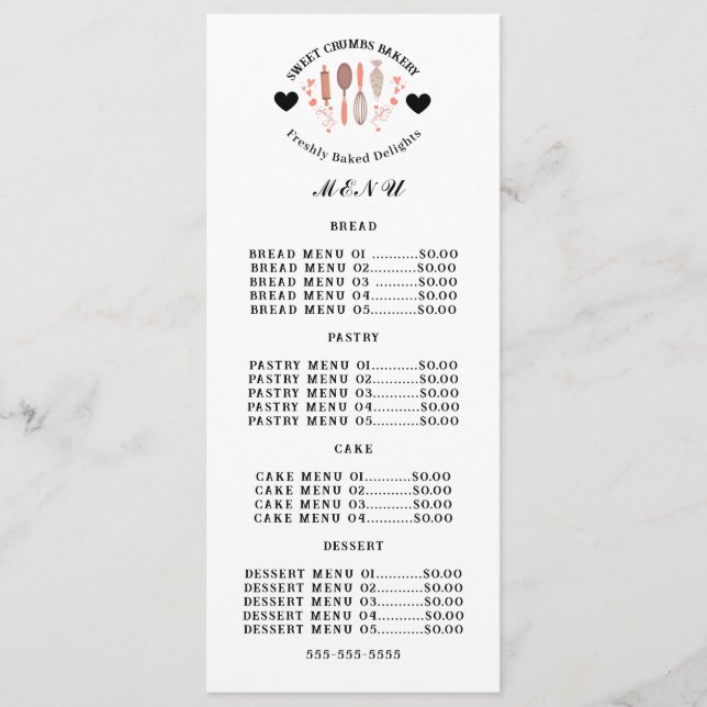 Menu Setor da pastelaria e da cozinharia (Frente)