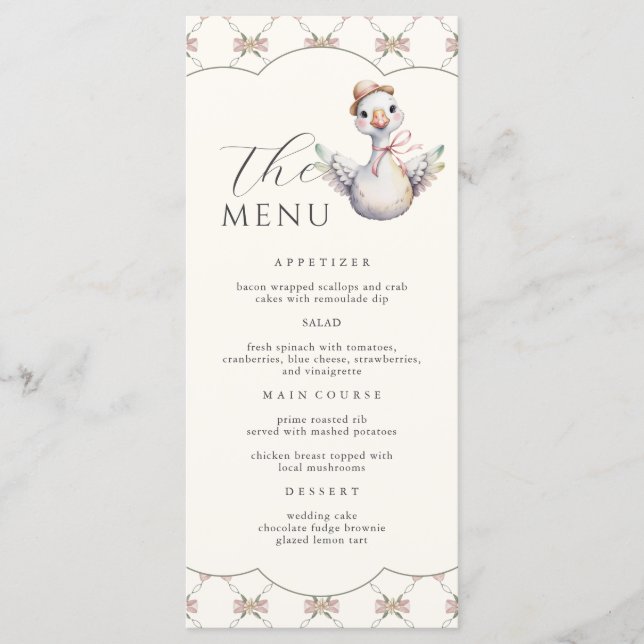 Menu  Silly Goose Preppy Bow Baby Shower (Frente)