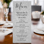 Menu Silver Glitter e Sparkle Weding<br><div class="desc">Menu Silver Glitter e Sparkle Wedding. Este moderno Menu de Casamento de Script pode ser personalizado para incluir os nomes do noivo e do noivo,  a data do casamento e as opções do menu janto de casamento.</div>