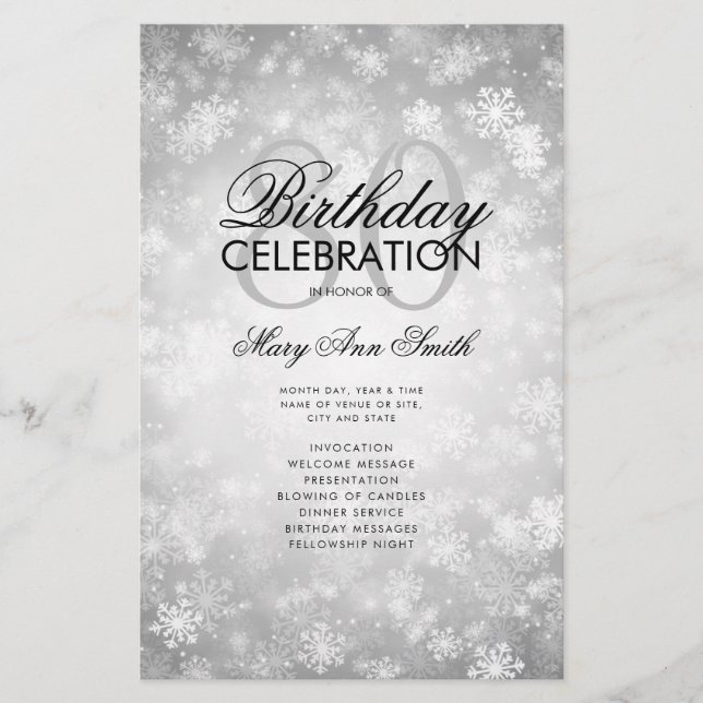 Menu Silver Wonderland do Programa de Aniversário  (Frente)