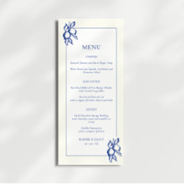 Menu Simple Blue & Yellow Doodle Lemons Wedding