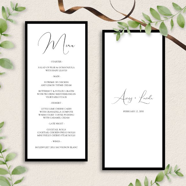 Menu Simple Classy Black & White Border Script Wedding (Criador carregado)