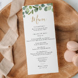 Menu Simple Greenery Eucalyptus<br><div class="desc">Designed to coordinate with our Mixed Greenery wedding collection,  this customizable Menu features watercolor greenery foliage with gold and gray text and a gold frame on the back. To make advanced changes,  go to "Click to customize further" option under Personalize this template.</div>