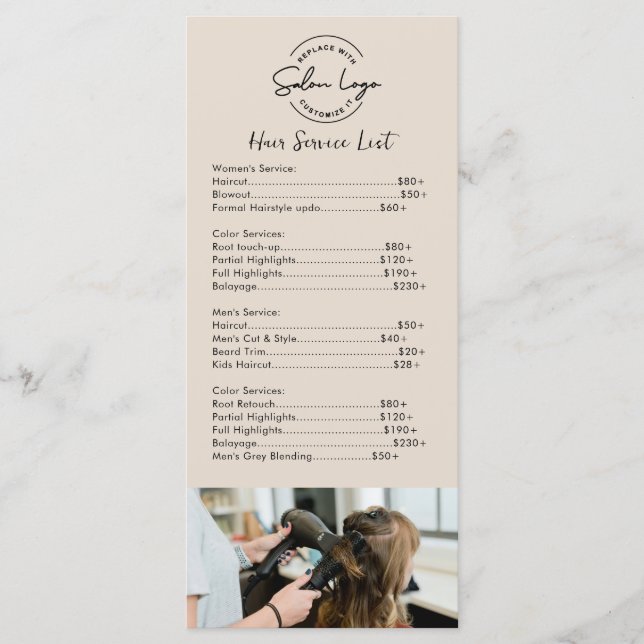 Menu Simple Price List with QR Code Custom Hair salon (Frente)