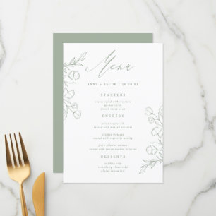 Menu Simple Sage Green Greenery Boho Casamento Floral