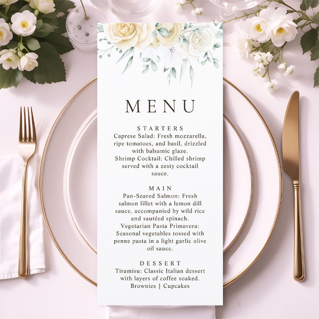 Menu Simple Watercolour Eucalyptus White Rose Wedding (Criador carregado)