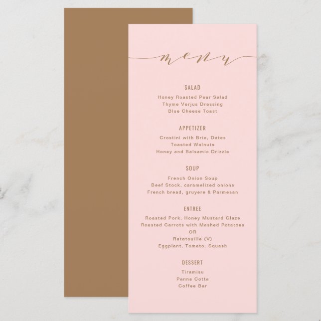 Menu Simples Caligrafia Moderna Blush e Brown (Frente/Verso)