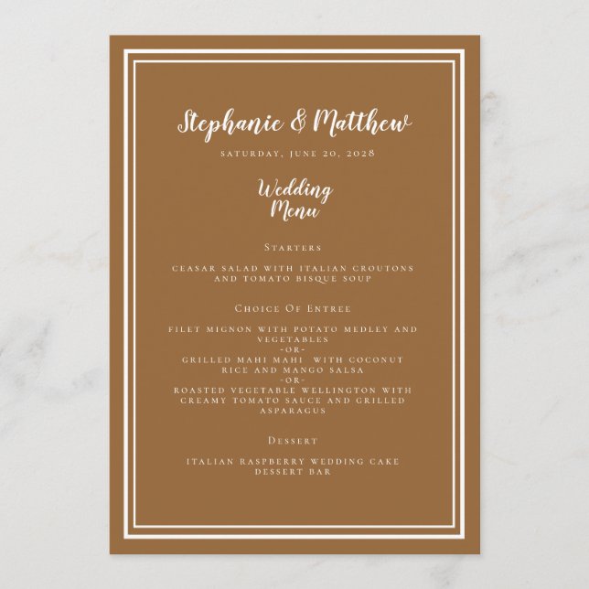 Menu Simples Casamento Moderno Janto Rustic Brown (Frente)