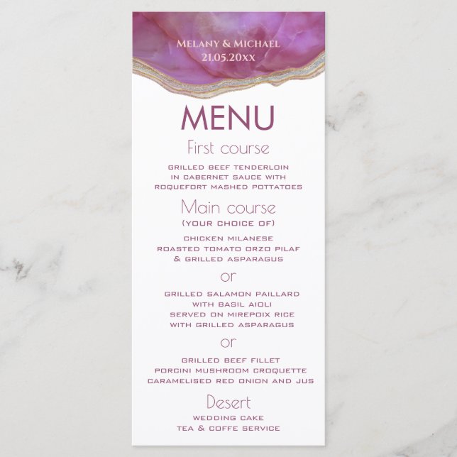 Menu Simples chic agate romântico elegante (Frente)