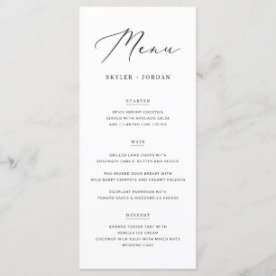 Menu Simples Comida de Casamento de Script Elegante