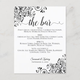 Menu Simples de Bar de Casamento Preto e Branco