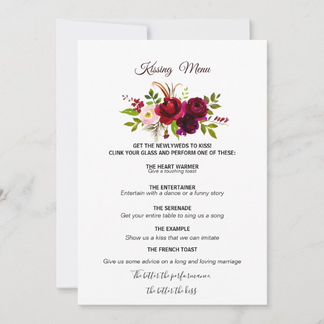 Menu Simples de Burgundy Floral Kissing (Frente)