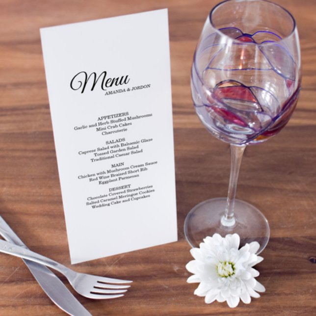 Menu Simples de Casamento de Caligrafia Branca e P (Criador carregado)