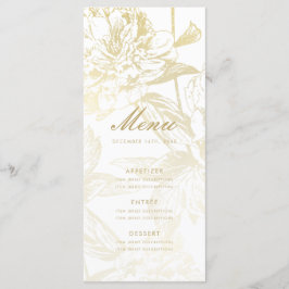 Menu Simples de Casamento Floral Elegante Dourado