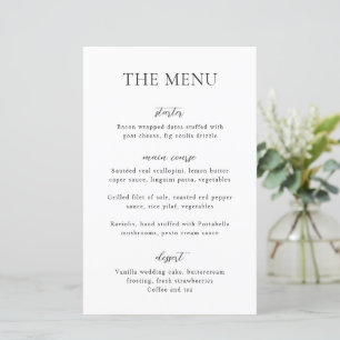 Menu Simples de Casamento Moderno Preto e Branco