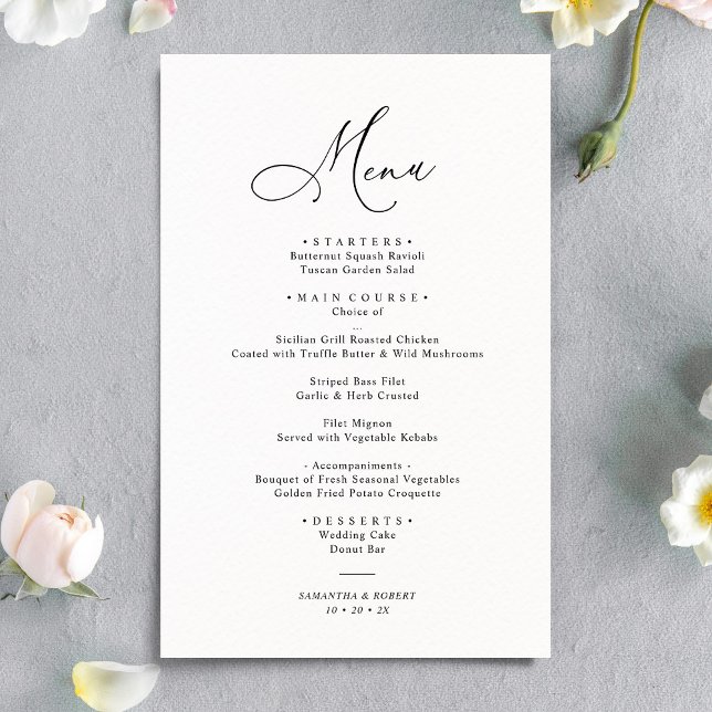 Menu Simples de Casamento Negro e Branco Elegante (Criador carregado)