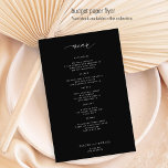 Menu simples de casamento preto e branco<br><div class="desc">Moody black trendy minimalist typoografia texto personalizado modelo BUDGET barato menu de casamento PAPER FLYER. LEIA ISSO ANTES DE COMPRAR! Este é um cartão de barato de orçamento impresso em um FLYER. Observe que o PAPEL ORÇAMENTAL É THIN - Você pode fazer upgrade para que este cartão seja impresso no...</div>