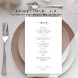 Menu simples de casamento preto e branco<br><div class="desc">Texto personalizado com tendência simples minimalista de tipografia branca modelo BUDGET barato menu de casamento PAPER FLYER. LEIA ISSO ANTES DE COMPRAR! Este é um cartão de barato de orçamento impresso em um FLYER. Observe que o PAPEL ORÇAMENTAL É THIN - Você pode fazer upgrade para que este cartão seja...</div>