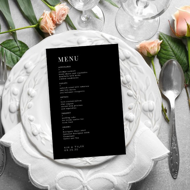 Menu simples de casamento preto e branco (Criador carregado)