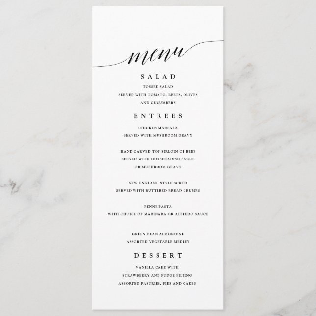 Menu Simples de Casamento Preto e Branco (Frente)