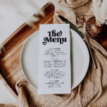 Menu Simples de Casamento Retroativo Mínimo Modern<br><div class="desc">Este é um moderno menu de casamento inspirado no minimalista dos anos 70, com fonte sans serif e fonte vintage de ranhura. Edite todos os textos, exceto o "menu" neste modelo de menu. Todas as cores também são editáveis. // Para designs correspondentes, pesquise CHARLI na Atenciosamente loja Nicole Zazzle. *...</div>