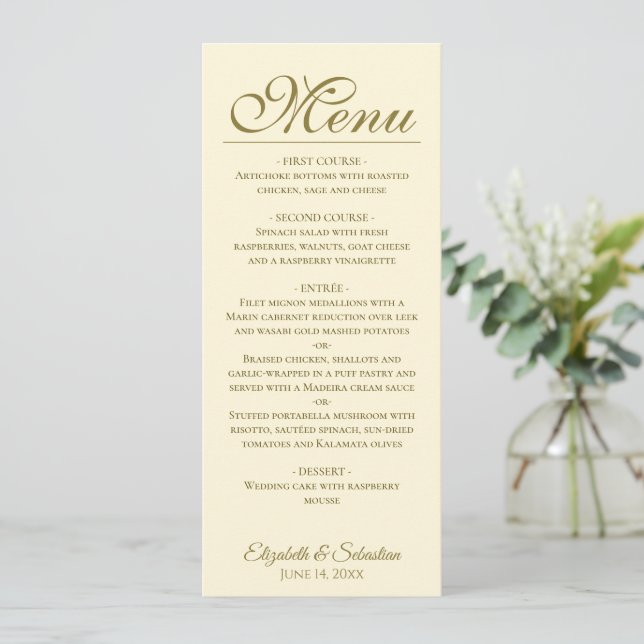 Menu Simples Elegância Dourada e Casamento com Creme de (Em pé/Frente)
