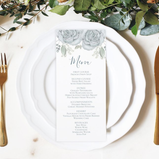 Menu Simples Elegante na moda Floral Dusty Azul Ro (Criador carregado)