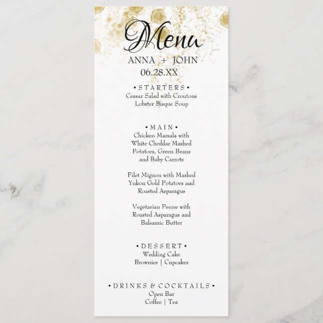 Menu Simples Glitter Dourado Adicionar Nome Janto Casam (Frente)