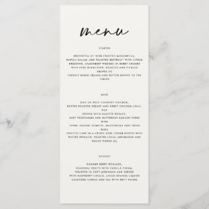 Menu simples guião elegante, preto e branco, homens de