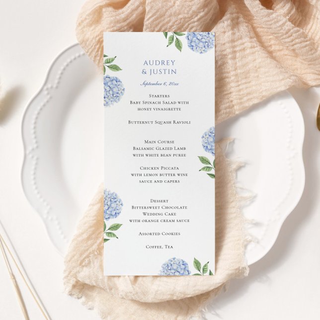Menu Simples Jantar de Casamento com Hortênsia Azul Alt (Criador carregado)