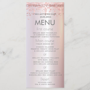 Menu Simples rosa de dourado confete metálico elegante