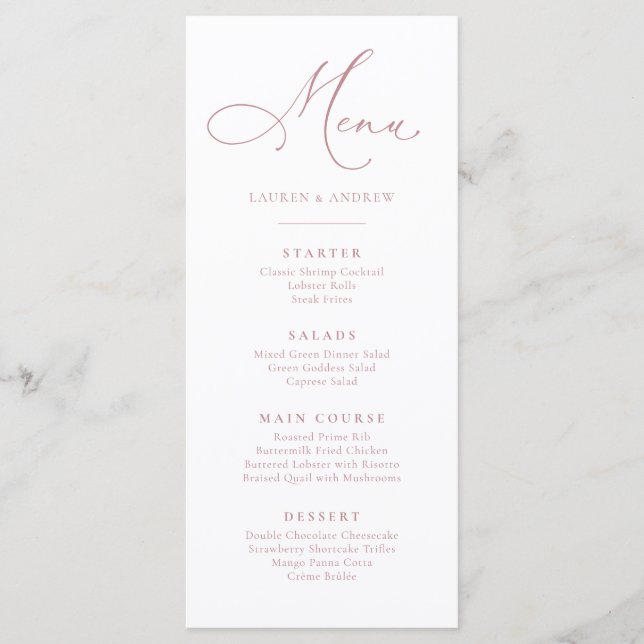 Menu Simples Simples Dusty Rosa Minimalista (Frente)