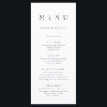 Menu Simples Simples Mínimo Elegante Roxo<br><div class="desc">Elegante e moderno,  boho,  menu minimalista de Plum Purple. Menu totalmente personalizável para o seu casamento ou evento.</div>