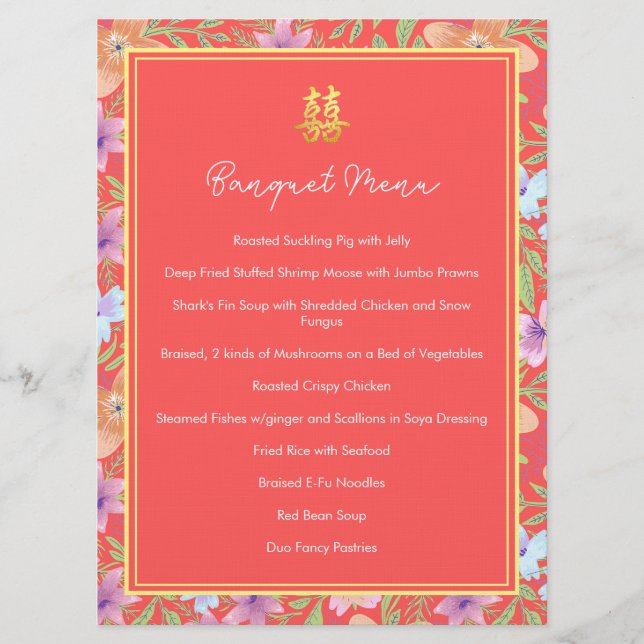 Menu Sinal de casamento chinês floral Peranakan duplo x (Frente)
