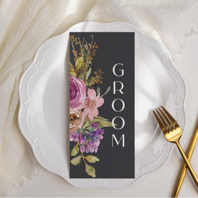 Menu Sinal de Casamento Floral Púrpura Dusty Pink (Criador carregado)