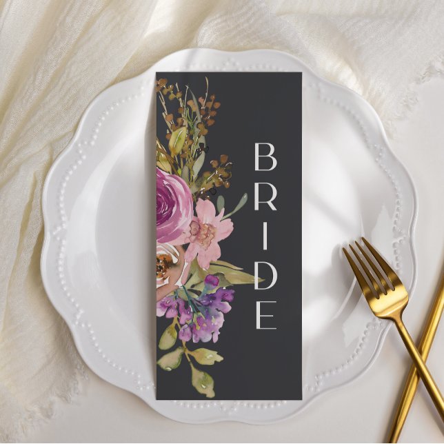 Menu Sinal de Casamento Floral Púrpura Dusty Pink (Criador carregado)