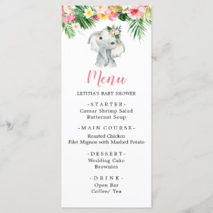 Menu Sinal de Chá de fraldas de Elefante Tropical Girl