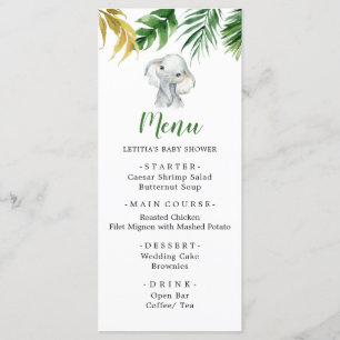 Menu Sinal de Chá de fraldas do Elefante Tropical