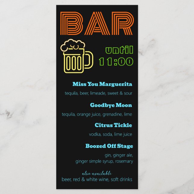 Menu Sinal de Neon de Bar Drinks (Frente)