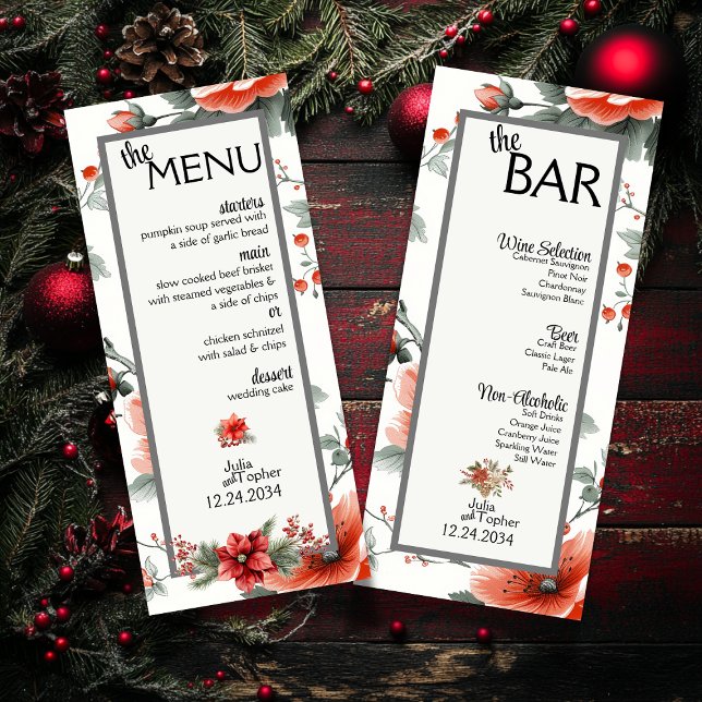 Menu Sip, Savor e Sparkle: Seu Casamento de Natal (Deck the halls and your tables with our fabulous Christmas Wedding Menu & Bar Menu)