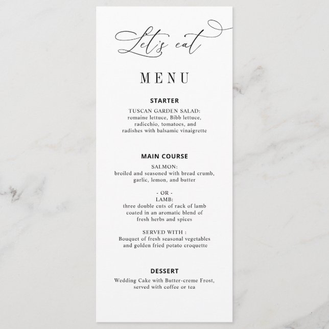 Menu site de casamento branco e preto de script elegant (Frente)