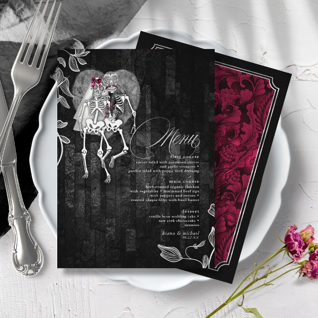 Menu Skeletons Gothic Wedding Burgundy ID866 (Criador carregado)