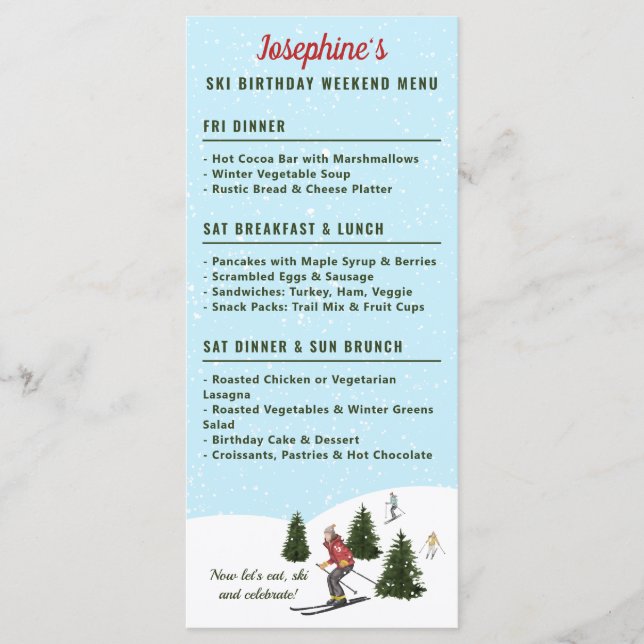 Menu Skiing Women On Slopes Ski Trip Birthday Getaway (Frente)