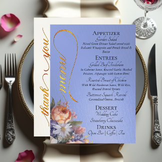 Menu Sky Blue - Monogram, Wildflowers & Thank You 