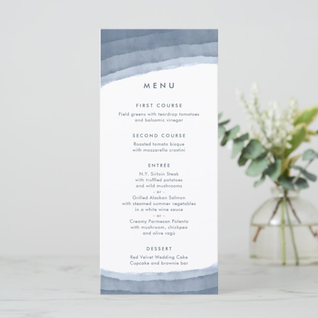 Menu Slate Blue Ombre | Casamento de Boho Minimalista (Em pé/Frente)