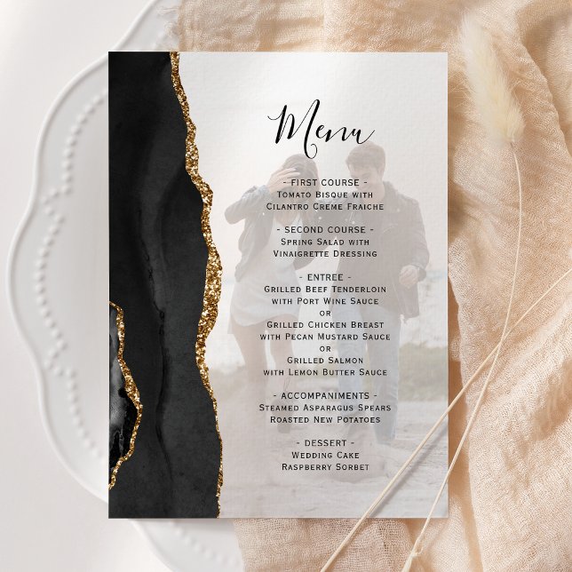 Menu Sobreposição de Foto de Ágata Dourada Preta Elegan (Criador carregado)